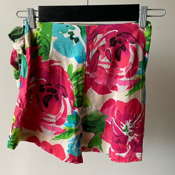 ZARA pink floral Print Linen blend skort - Picture 3 of 5